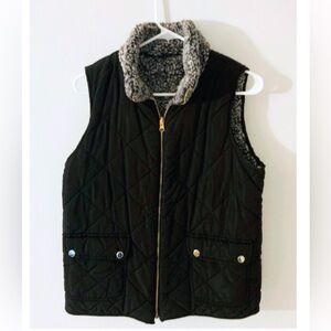 Faux Fur Sleeveless Zip Up Vest Winter Fall Cold Weather Black Gray Small